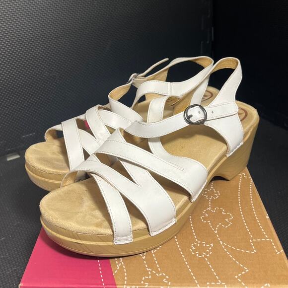 Dansko Stevie Sandal White Leather Strappy Platform Women’s Size 40 US 9.5 - Picture 1 of 8